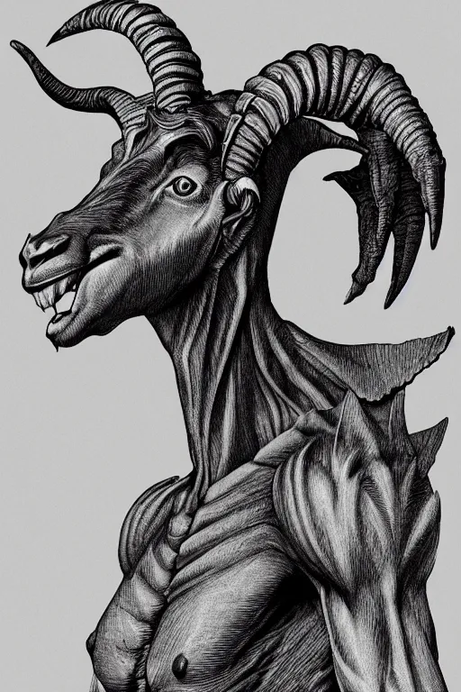 Prompt: goat humanoid figure, highly detailed, digital art, sharp focus, trending on art station, kentaro miura manga art style