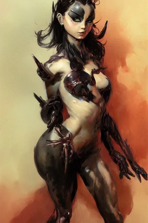 Image similar to a portrait of a cute half spider girl by Frank Frazetta, WLOP and ross tran