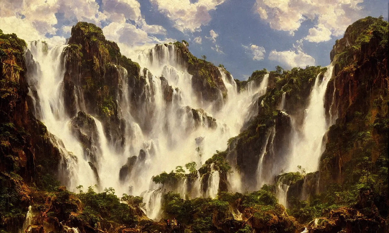 Prompt: a spectacular view of angel falls in venezuela. art frederic edwin church, hyperrealism