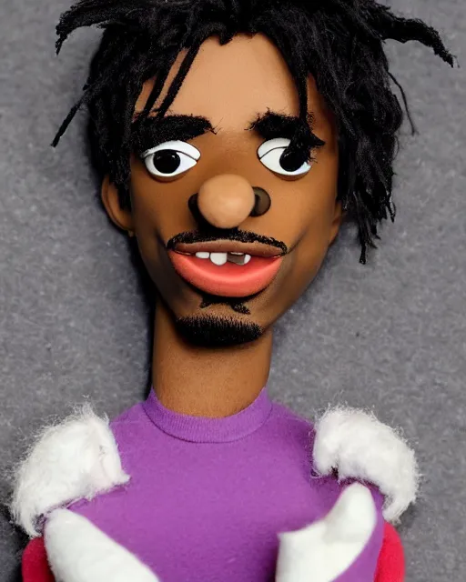 Prompt: playboi carti as a muppet. highly detailed felt. hyper real photo. 4 k.