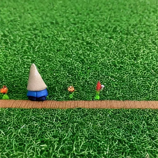 Prompt: an infinite flat grass plain with a single little gnome walking over it, intricate, detailed