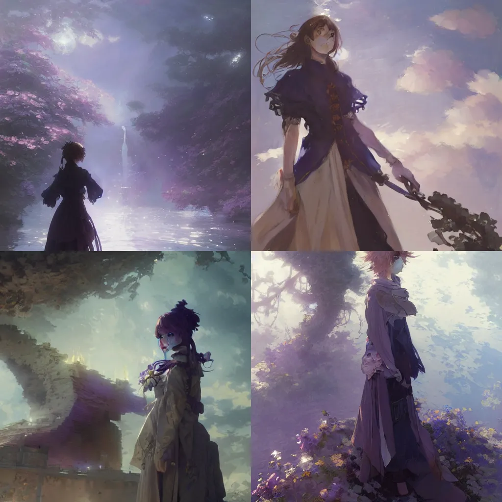 Image similar to female violet evergarden anime, intricate, sharp focus, illustration, highly detailed, digital painting, concept art, matte, art by ruan jia and wlop and greg rutkowski, masterpiece