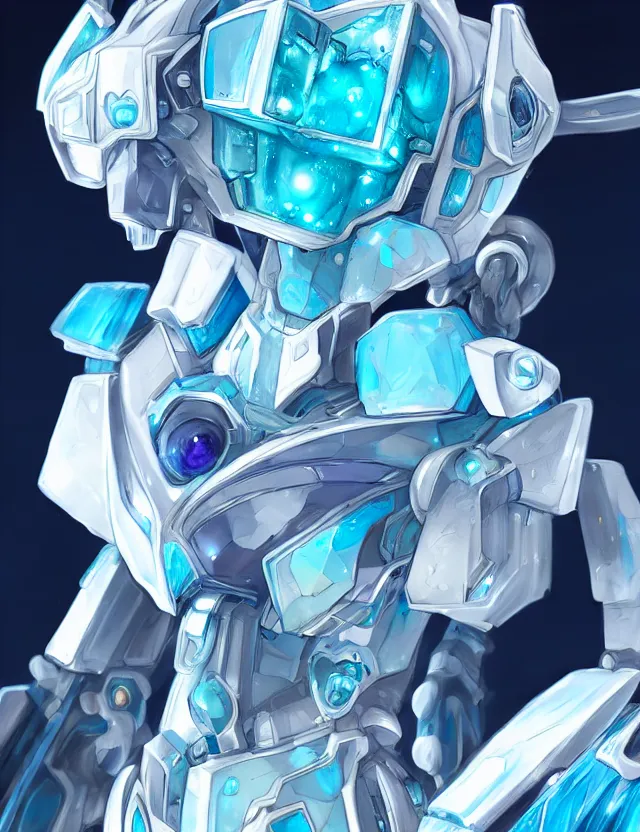 Prompt: a detailed manga portrait of an aquamarine and topaz crystalline mech with ruby crystal armour plating, trending on artstation, digital art, 4 k resolution, detailed, high quality, sharp focus, hq artwork, coherent, insane detail, character portrait