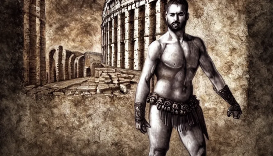 Prompt: full body portrait, gladiator, colosseum, hyperrealism, detailed and intricate environment,