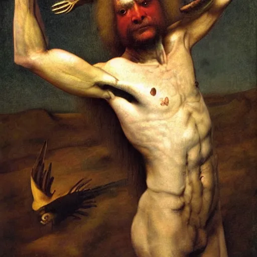 Image similar to a demonic eagle-eyed faun Jan Van eyck odd nerdrum dragan bibin john steuart curry