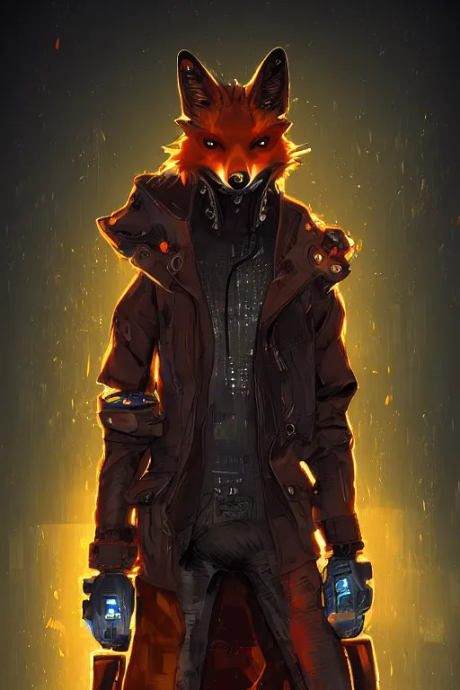 Prompt: an anthropomorphic cyberpunk fox, backlighting, trending on artstation, digital art, furry art, trending on furaffinity, fantasy art