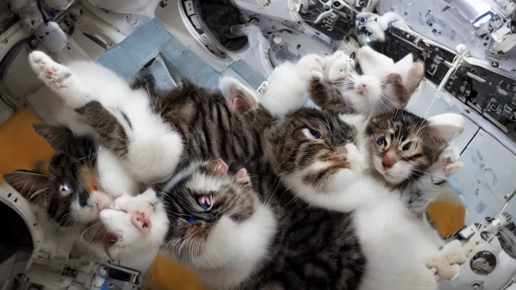 Image similar to Photo of cats floating inside the ISS