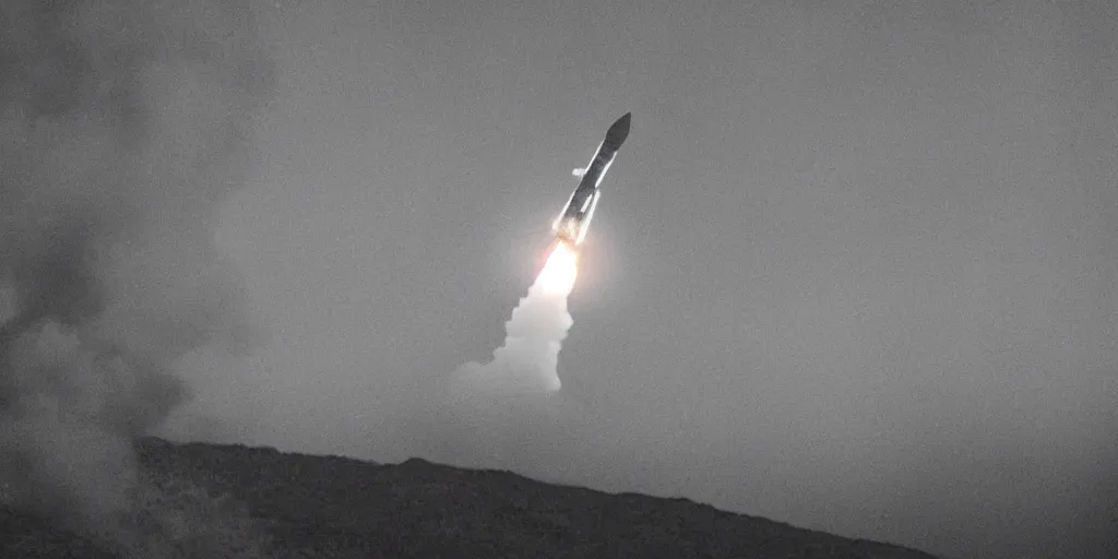 Prompt: analog photo of a rocket crashing into the moon, some smoke and fire, depth of field