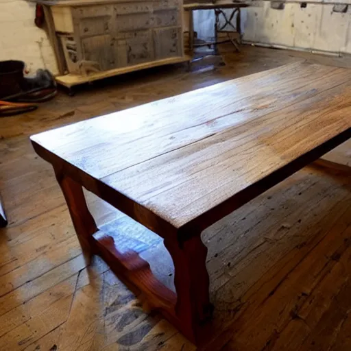 Prompt: an interesting woodwork handcrafted table