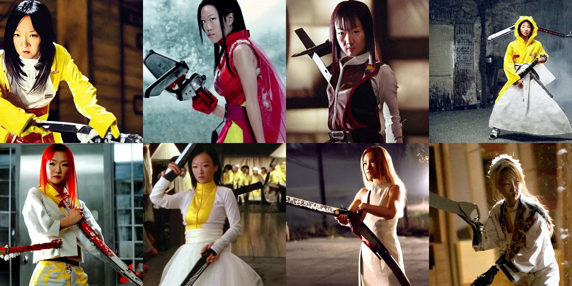 Prompt: justin sun as bride with chainsaw in kill bill 3 movie