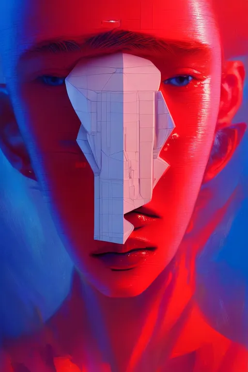 Image similar to 3 d, sci - fi, morning, happy fashion model face, sun, lightning clouds, vogue cover style, light red and deep blue mood, cinematic, realistic painting, intricate oil painting, high detail, figurative art, multiple exposure, poster art, 3 d, by stanley kubrick and tooth wu and wlop and beeple and greg rutkowski