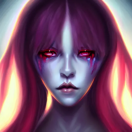 Image similar to portrait of demon queen, anime, digital painting, devian art, trending on artstation, facial touch up, hd, 4 k