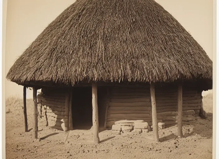 Image similar to Photograph of a hexgonal navajo hogan house, with dirt walls and roof, albumen silver print, Smithsonian American Art Museum
