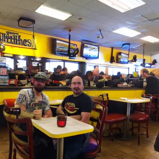 Image similar to first person perspective picture of arms on table, wafflehouse