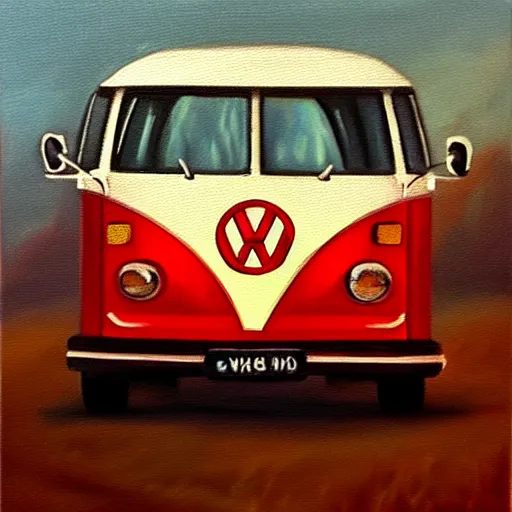 Image similar to a oil painting of a vw bus