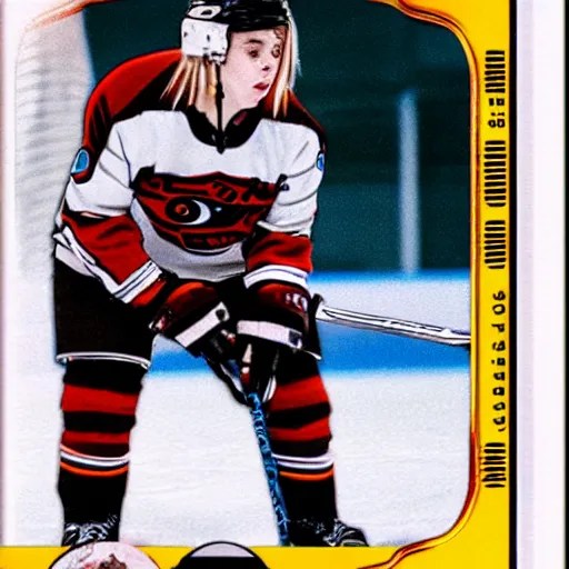 Image similar to billie eilish as a hockey player trading card