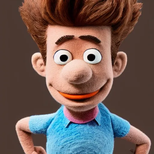 Image similar to jimmy neutron as a muppet. highly detailed felt. hyper real photo. 4 k.