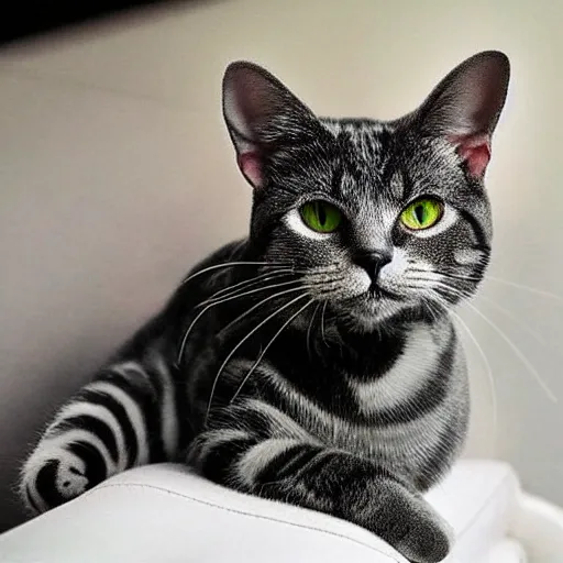 Image similar to “hd photorealistic american shorthair cat with one blue eye and one brown eye”