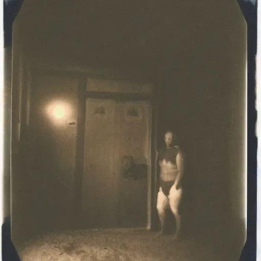 Image similar to old polaroid of a demon apearing in a dark spot of a room