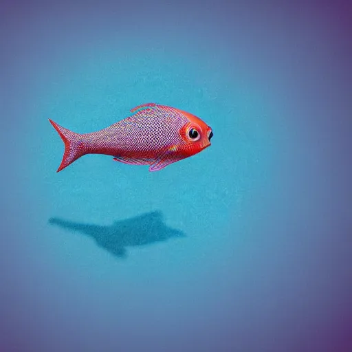 Image similar to 3D render of a cute tropical fish in an aquarium on a dark blue background, digital art