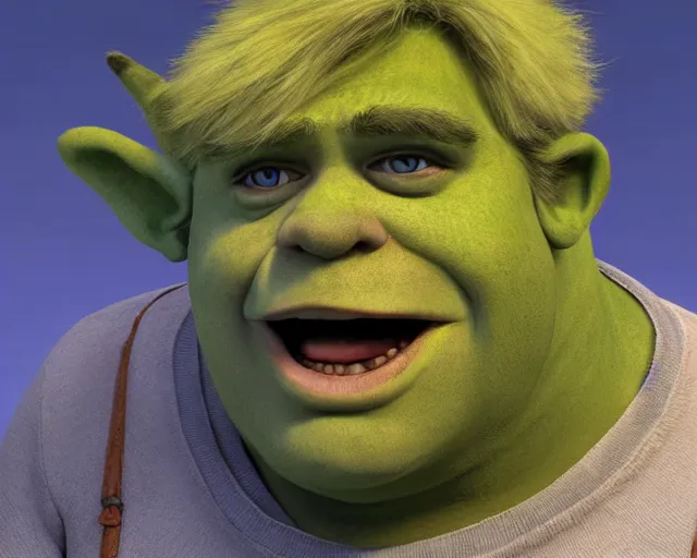 Prompt: boris johnson as shrek, character art, by various concept artists, redshift render, hyperrealistic face, photorealistic render