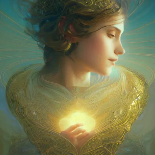 Image similar to an ocean of dreams, symetry, golden ratio, intricate, detailed, volumetric lighting, scenery, digital painting, highly detailed, artstation, sharp focus, illustration, artstation, art by artgerm and greg rutkowski and alphonse mucha