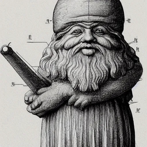 Image similar to proportional gnome, a detailed schematic drawing by Leonardo da Vinci