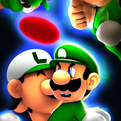 Prompt: luigi and goku battle, epic lighting