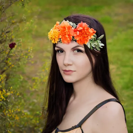 Image similar to portrait of a female with flower headpiece for photoshoot, photography