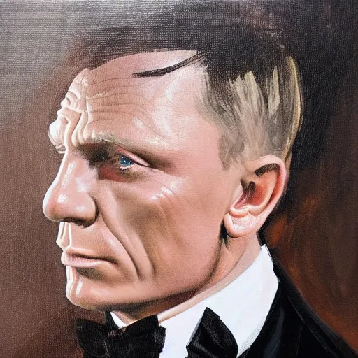 Prompt: a painting in the style of sergey kolesov of daniel craig in a tuxedo, highly detailed