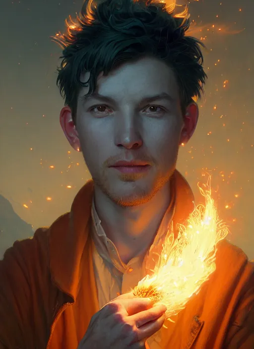 Image similar to Highly detailed portrait of Pyrotechnician elementalist, Stephen Bliss, unreal engine, fantasy art by Greg Rutkowski, Loish, Rhads, ferdinand knab, Makoto Shinkai and Lois van baarle, ilya kuvshinov, rossdraws, Tom Bagshaw, alphonse mucha, global illumination, radiant light, detailed and intricate environment