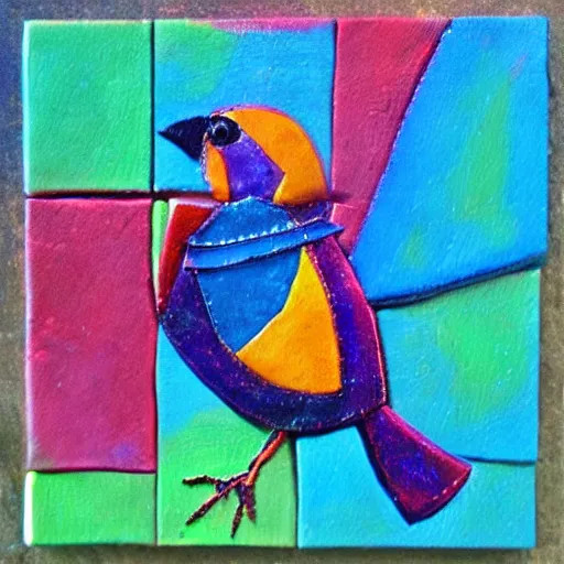 Prompt: bird in shape of square, fantasy art style, impasto