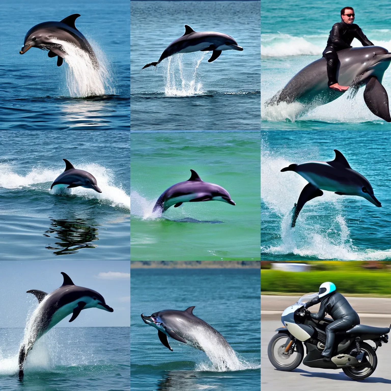Prompt: Photo of A dolphin riding a motorcycle