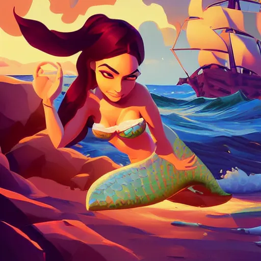 Image similar to painting mermaid treasure on sea of thieves game avatar hero smooth face median photoshop filter cutout vector, behance hd by jesper ejsing, by rhads, makoto shinkai and lois van baarle, ilya kuvshinov, rossdraws global illumination