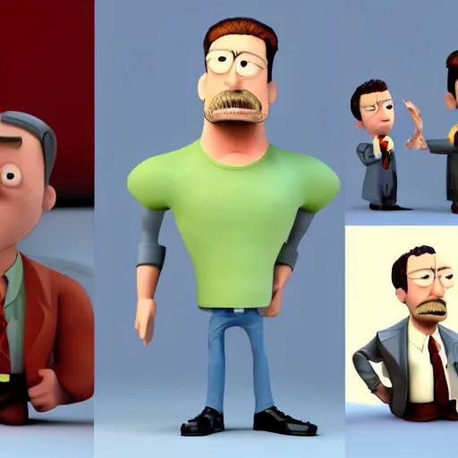 Prompt: A Pixar animated character, Guy who's a combination of Travis Bickle, Tyler Durden, Rick from Rick and Morty, The Wolf of Wall Street, Scarface, Don Draper, Walter White, the guy from A Clockwork Orange, The Joker and Patrick Bateman, 3D model character render