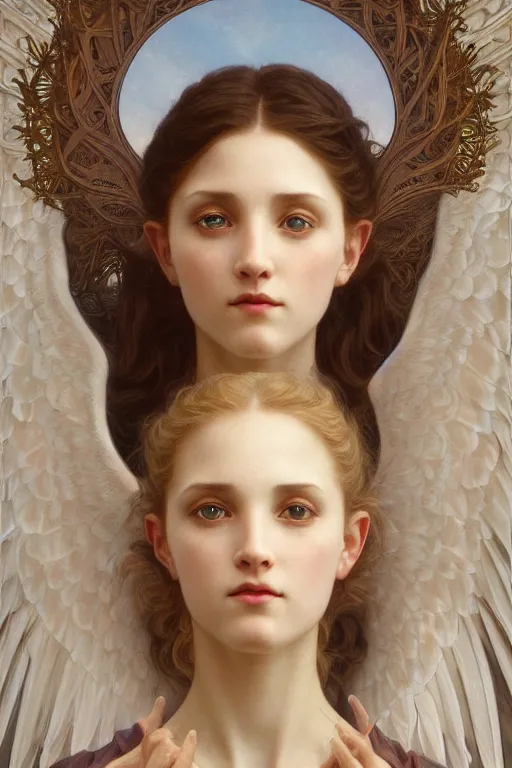 Prompt: Portrait of beautiful pale demonic biblical girl with angelic wings with multiple eyes on them, cinematic lighting, intricate, elegant, highly detailed, digital painting, artstation, smooth, sharp focus, illustration, art by artgerm and greg rutkowski and alphonse mucha and Wayne Barlowe and william-adolphe bouguereau