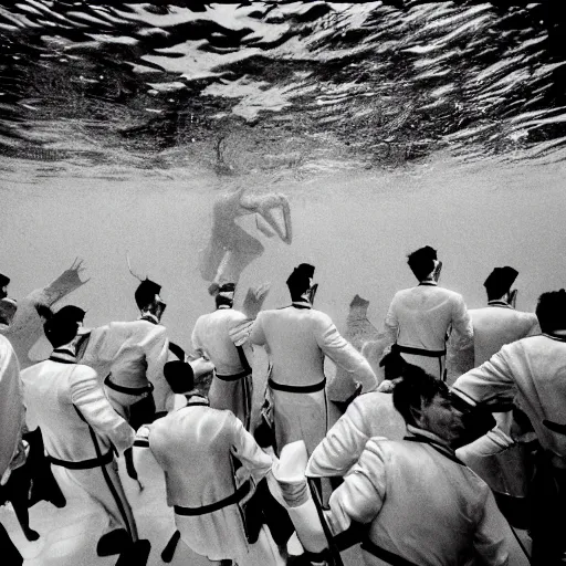 Image similar to Underwater photo of a marching band by Trent Parke, clean, detailed, Magnum photos