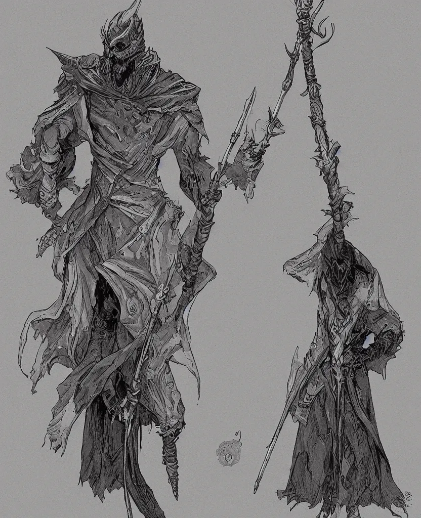 wizard holding staff drawing