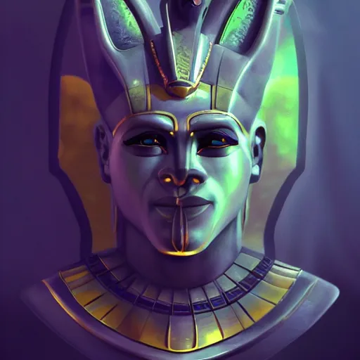 Prompt: egypt god, anubis, head, light circles, degital art, artstation