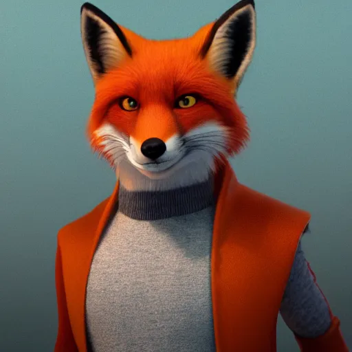 Image similar to [ red fox, in the style of pixar, character art, movie still