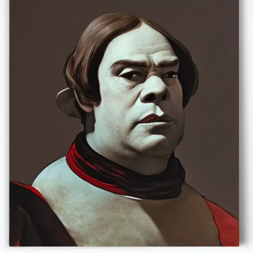 Image similar to The duke Shrek, Face portrait, crisp face, , facial features artwork by Georges de La Tour