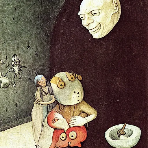 Prompt: hieronymus bosch's spirited away