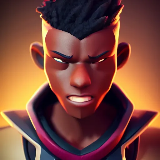Image similar to Photo of Ekko from League of Legends, profile pose, bust shot, high detail, studio, fantasy, octane 3D, ominous background, sharp telephoto lens, in the style of Pixar