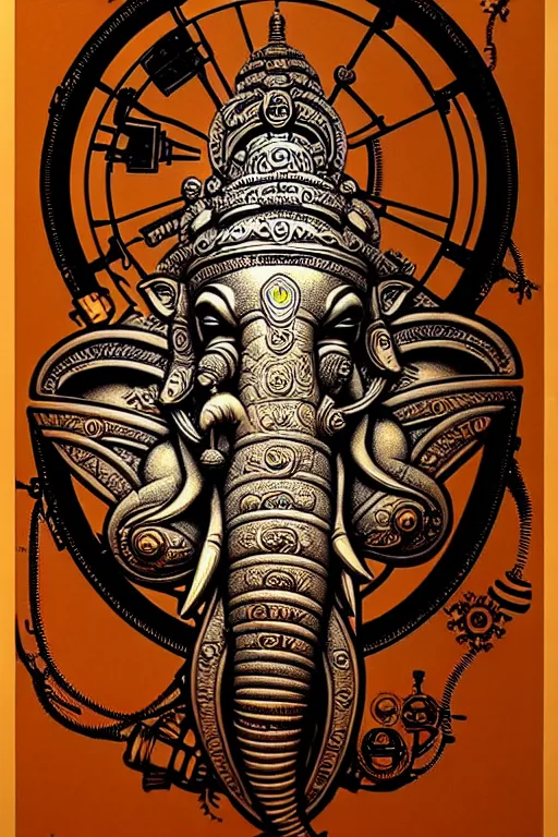 Prompt: steampunk cryo chamber containing an ganesha, high details, intricately detailed, by vincent di fate, inking, 3 color screen print, masterpiece, trending on artstation,, sharp, details, hyper - detailed, hd, 4 k, 8 k