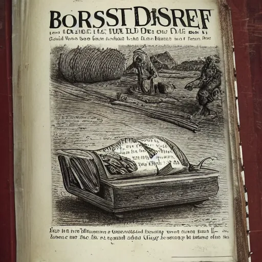 Image similar to brisket recipe, grill, old book, gustav dore illustrated