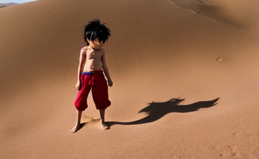 Image similar to a luffy in sand dunes, photography