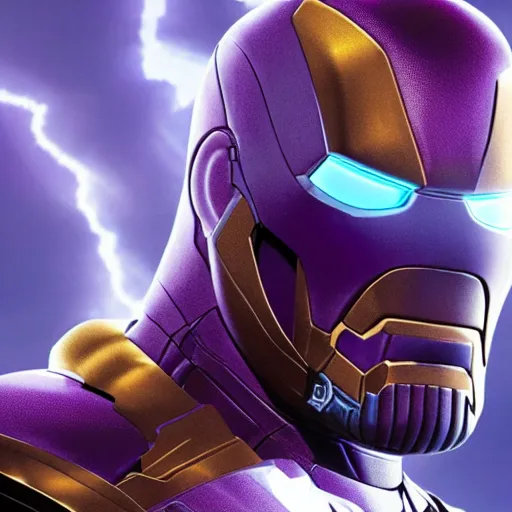 Prompt: thanos in an iron - man armor designed specifically for him, ultra - realistic, 4 k photo