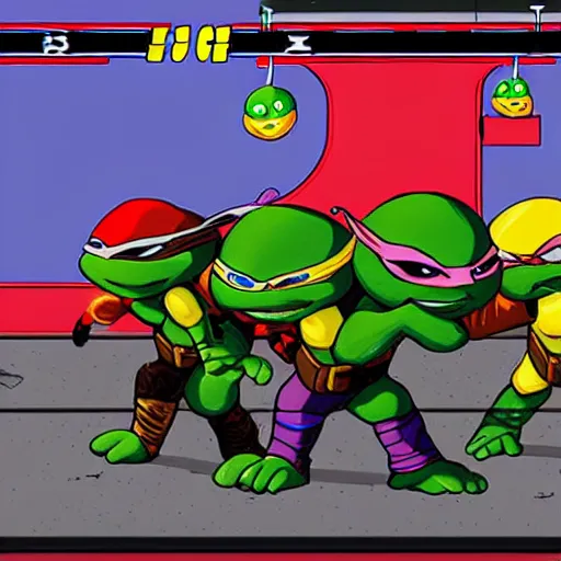 Image similar to teenage mutant ninja turtles in new york, 6 4 - bit style, video game.