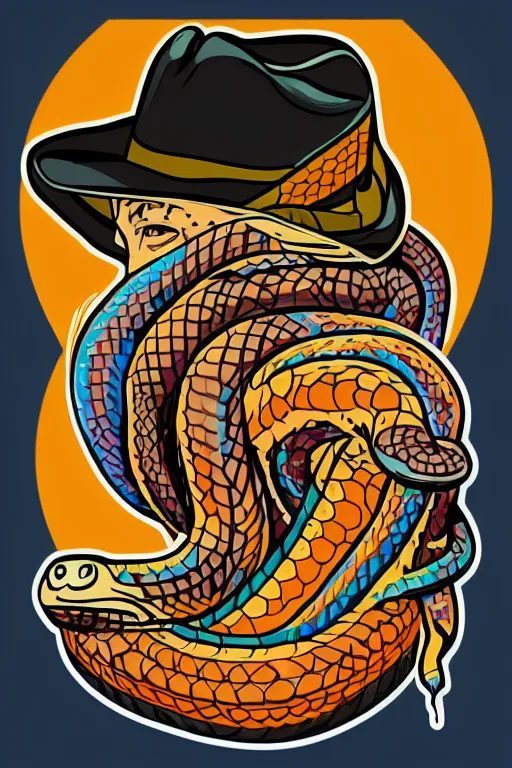 Image similar to A portrait of a snake cowboy, sticker, colorful, illustration, highly detailed, smooth and clean vector curves, no jagged lines, vector art, smooth