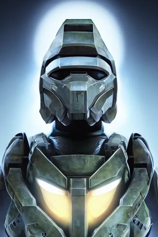 Image similar to robot ninja mask helmet halo master chief radiating a glowing aura global illumination ray tracing hdr fanart arstation by ian pesty and katarzyna da „ bek - chmiel